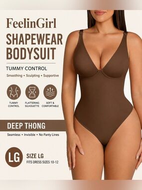 FeelinGirl Shapewear Bodysuits for Women Tummy Control Body Suit Deep Thong LG
